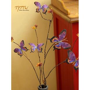 新五头覆古枯枝蝴蝶人造花艺术花卉客厅创意花瓶插花家居装饰