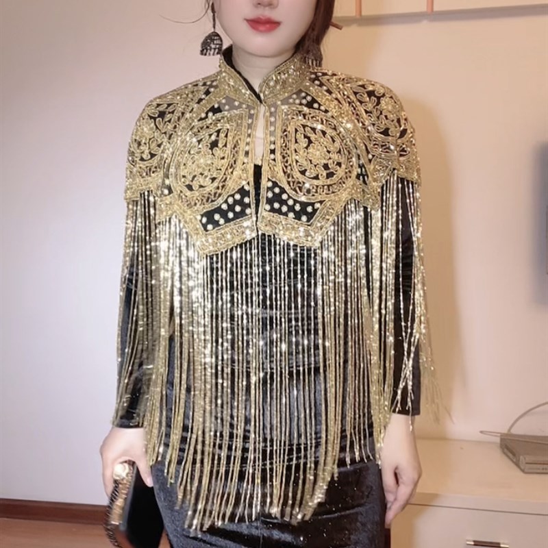 长流苏披肩搭配旗袍礼服妈妈婚礼喜婆婆婚宴外套外搭高贵高级