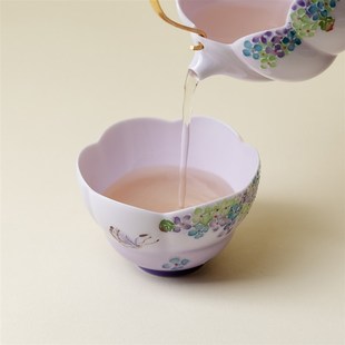 手绘高足花口主人杯高颜值渐变紫粉彩品茗茶杯女士个人单杯 无落