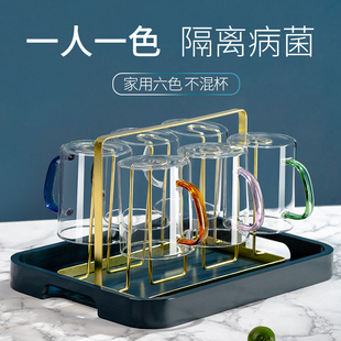玻璃杯家用耐热带把喝水杯子茶杯耐高温水杯家庭客厅待客彩色套装