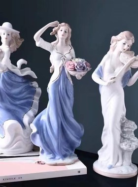 欧式家居装c饰品陶瓷摆件客厅酒柜电视柜房间西洋美女陶瓷工艺品