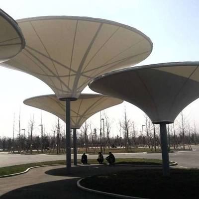 户外景区PTFE商业街景观膜结构钢结构遮阳雨棚张拉膜民宿露营帐篷
