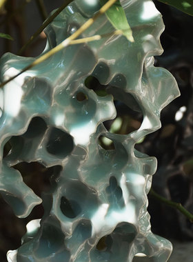 陶瓷太湖石山子摆件枯山水石头纯手工镂空雕刻假山石茶席笔架摆件