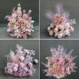 婚庆婚礼堂粉色系花艺路引花盆花挂花点舞台装 新款 饰花艺绢花道具