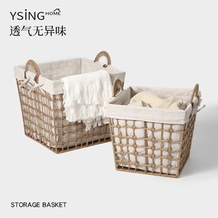 家用编织收纳筐田园风大容量脏衣篮简约卧室高颜值脏衣服收纳篮子