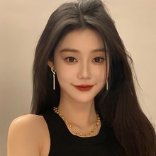 金色流苏三角耳夹无耳洞女新款简约日常百搭长款耳坠轻奢气质耳饰