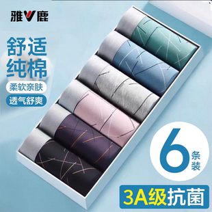 雅鹿男士内裤男纯棉抗菌平角裤青年男生四角短裤头透气大码裤衩