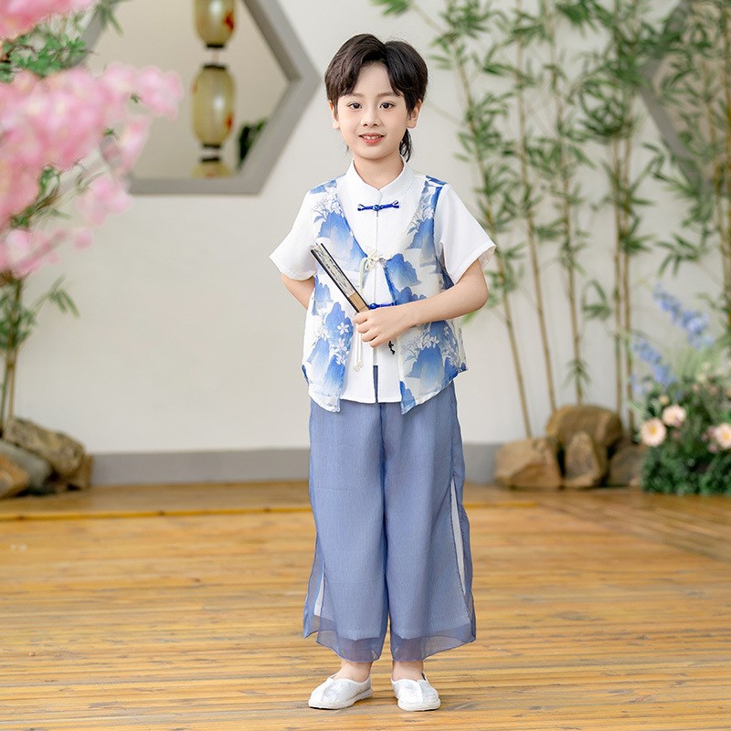 汉服女款儿童夏装男款古装民国风表演服唐装古风超仙薄款演出服
