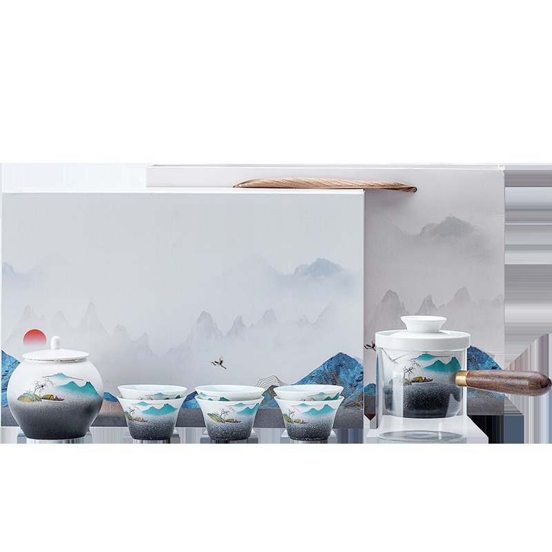 陶瓷木柄玻璃茶具茶杯茶叶罐礼盒套装家用水杯办公礼品伴手礼