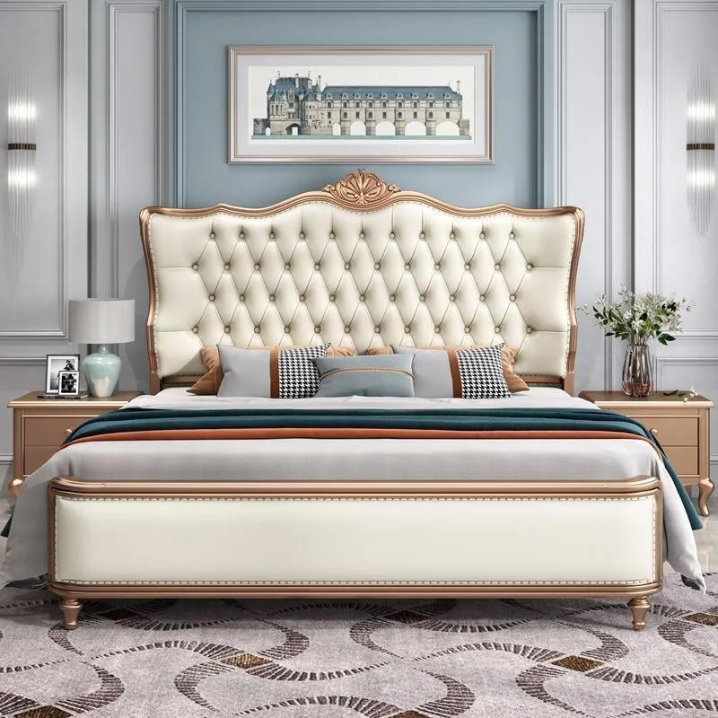 美式实木床现代简约主卧双人床轻奢豪华大床软包储物公主床婚床