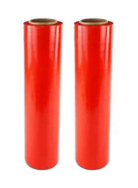 pe缠绕膜厂红色拉伸膜50cm工业用捆箱物资搬家塑料薄膜打包膜