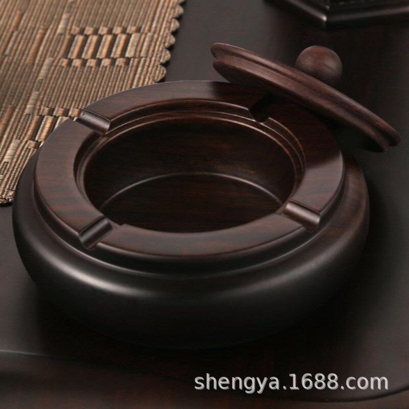 黑檀木烟灰缸logo创意家用中式复古木质烟灰盒实木装饰摆件烟灰缸