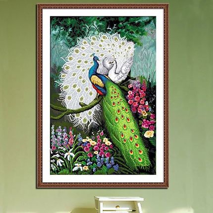 青飞5D立体绿光森林十字绣孔雀开屏情侣富贵荣华丝线客厅有钻石画