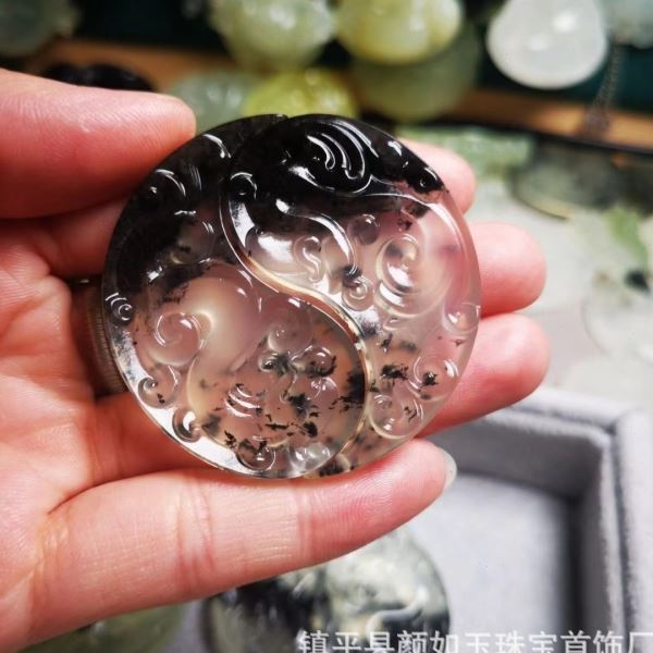 岫玉龙凤佩 龙凤对 水墨岫玉挂件 情侣天然玉坠 龙凤呈祥