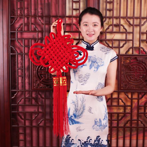 中国结植绒布客厅红色大中国结挂件特色手工编织春节喜庆装饰用品