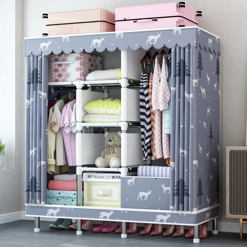 拉链全封闭简易布衣柜钢管加粗加固全钢架加厚牛津布密封家用布柜