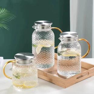 冷水壶玻璃大容量米粒纹凉水壶可加热水杯套装凉白开家用
