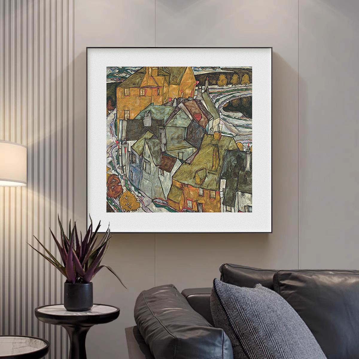 北欧抽象建筑客厅沙发背景墙装饰画小众艺术餐厅卧室挂画简约现代图片