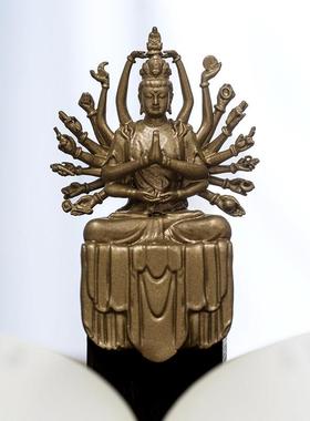 千手千眼观世音菩萨摆件纯黄铜观音佛像精致随身佛禅意茶空间装饰