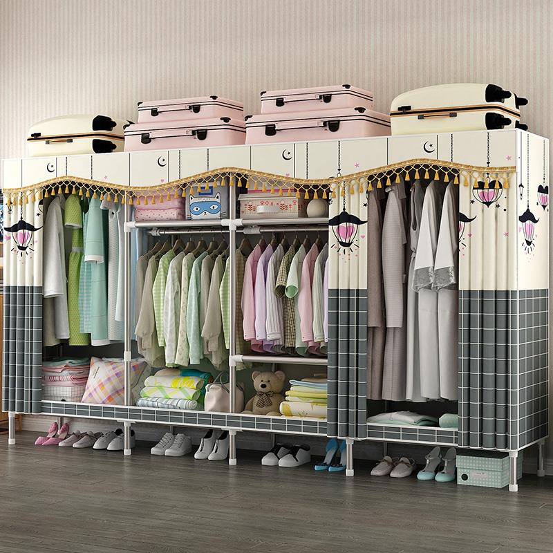 超大容量衣柜家用卧室简易布衣柜加厚加粗全钢架结实耐用出租房用