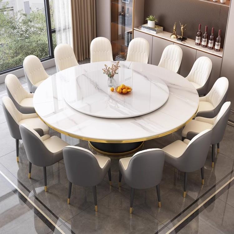 大理石岩板转盘圆餐桌椅组合家用2025新款现代简约酒店轻奢大圆桌