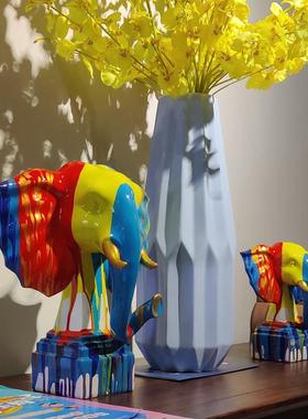 创意抽象艺术淋色大象摆件招财家居客厅玄关酒柜轻奢高档软装饰品