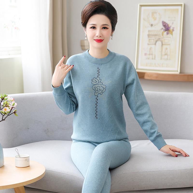 发热衣女加厚加绒上衣打底老年人秋衣裤套装女士中年妈妈保暖衣