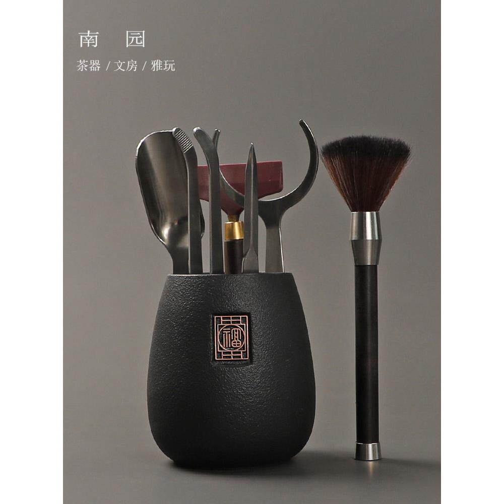 大型不锈钢茶具配件乌木茶针茶夹抬高壶笔茶刀茶刮刀六君子泡茶工