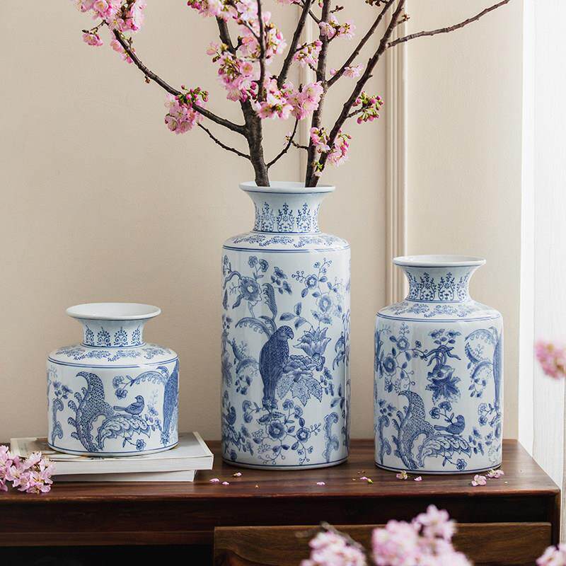 收获小屋景德镇青花瓷瓶客厅茶几插花装饰摆件花器新中式手绘花瓶