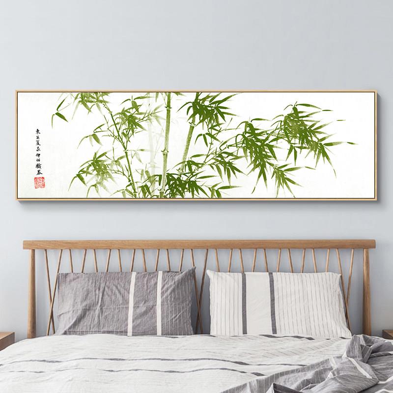 新中式客厅沙发背景墙竹子图挂画横版卧室床头餐厅装饰画竹报平安