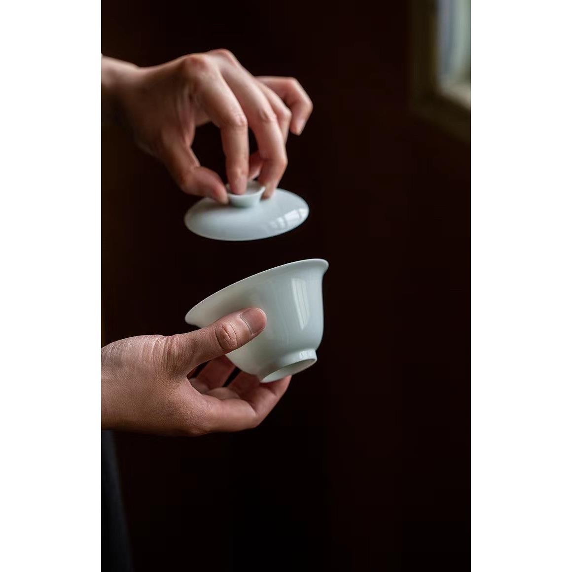 影青盖碗两才盖杯白瓷茶盏陶瓷功夫茶具茶碗岩茶红茶盖碗小容量