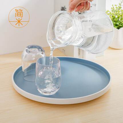 塑料茶盘家用客厅水壶杯子茶杯水杯托盘圆形轻奢高档圆盘密胺盘子