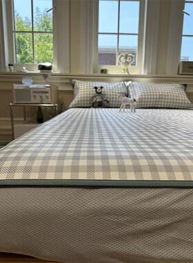 ins小灰格冰丝藤席床笠款可机洗夏凉席三件套空调凉席子柔软1.5m1