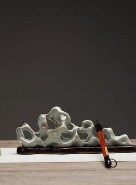 景德镇陶瓷手工太石湖摆件新中式工艺礼品摆饰创意覆古书房笔架文