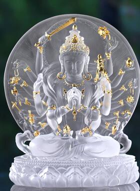 琉璃准提佛母像摆件居家客厅佛堂桌面摆放家用供奉佛像佛具用品