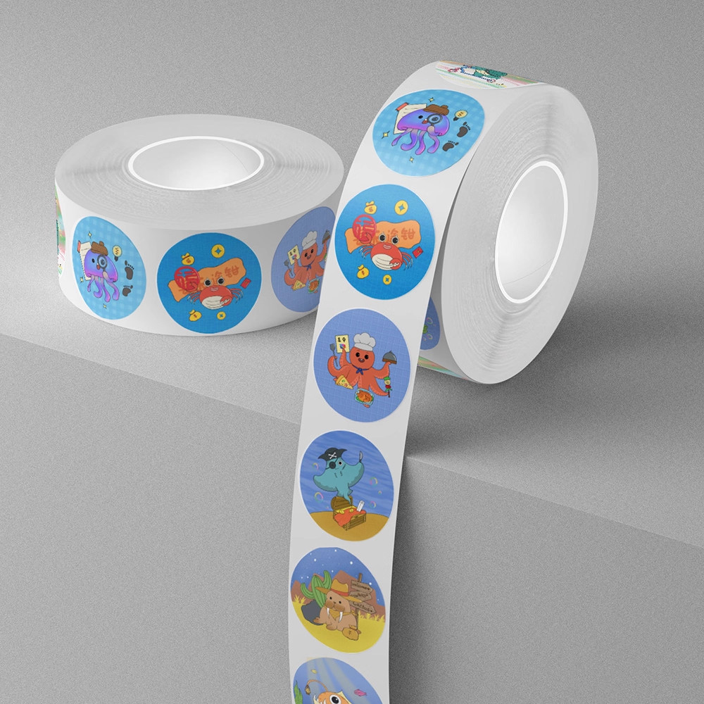 2000贴卡通海洋生物海龟水母等卷卷贴纸创意彩绘儿童可爱封口贴画