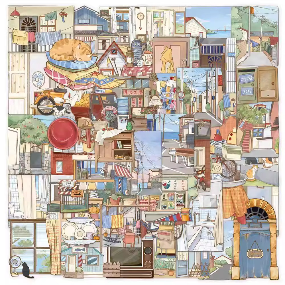 100张小巷人家贴纸卡通治愈风童年回忆pet材质装饰笔记本防水贴画,文具电教/文化用品/商务用品,贴纸/立体贴纸,淘宝优惠券,粉丝福利购,淘宝优惠卷