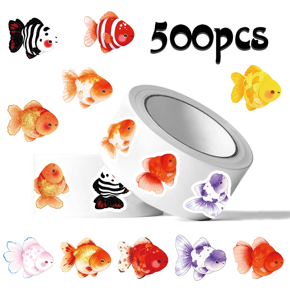 2000贴旺财金鱼卷卷贴纸ins风小金鱼高清图案精美手账桌面贴画