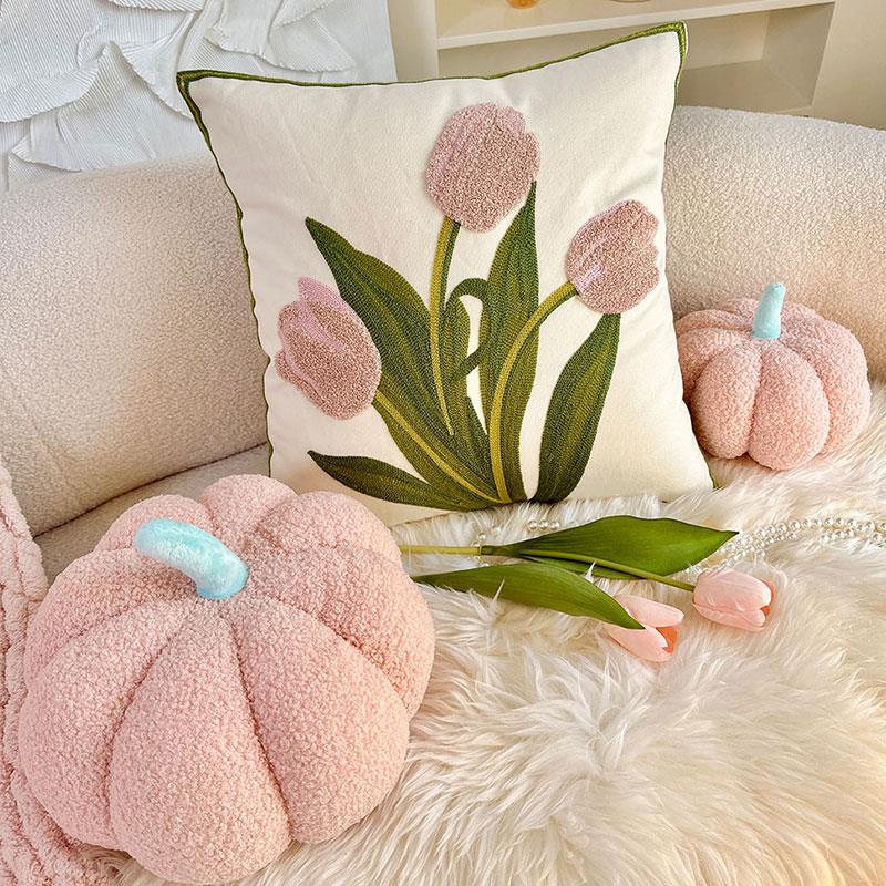 ins郁金香抱枕粉色少女南瓜蒲团靠枕可爱沙发床头腰枕飘窗靠垫套