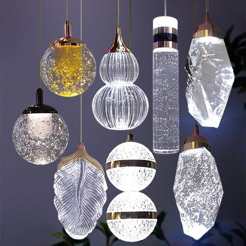 新款铝材水晶床头小吊灯卧室极简客厅背景墙玄关单个双头长线灯