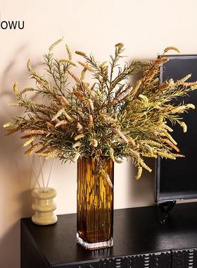 轻奢玻璃花瓶琥珀色水晶插花瓶ins风民宿客厅摆件电视柜桌面装饰