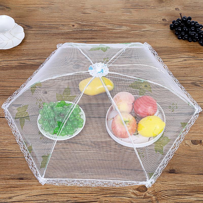 餐桌罩蕾丝网纱折叠饭菜罩 印花食物罩厨房防虫餐桌罩盖菜罩子