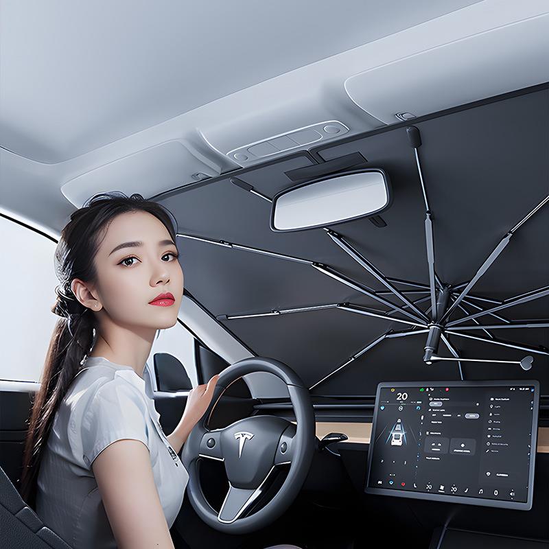 汽车遮阳伞前挡风玻璃车用便携四季防晒开口隔热伞遮阳板伸缩弯杆