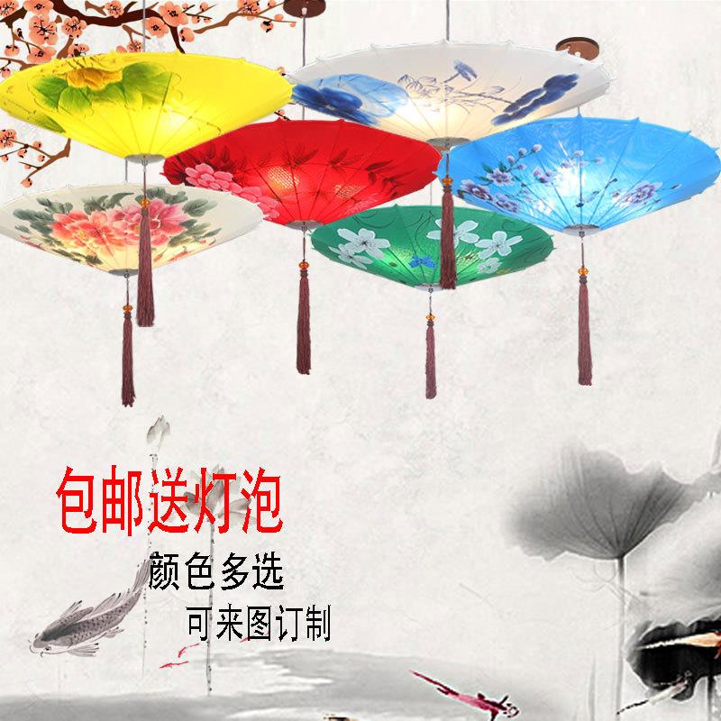 新中式吊灯雨伞形布艺灯笼楼梯餐厅客栈走廊火锅店过道灯具装饰灯