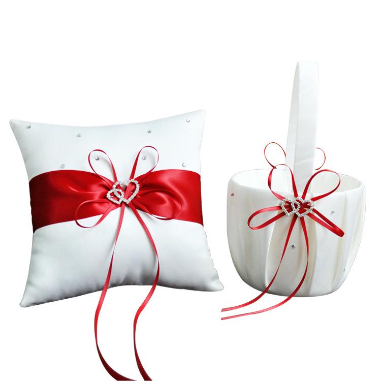 速卖通货源婚庆用品花童花篮戒枕套装蝴蝶结心钻2件套20*20cm