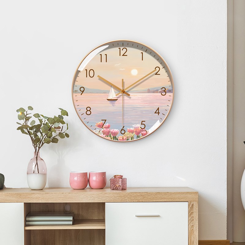 网红新款唯美时钟现代简约挂钟客厅家用挂墙钟表超静音电波钟挂表