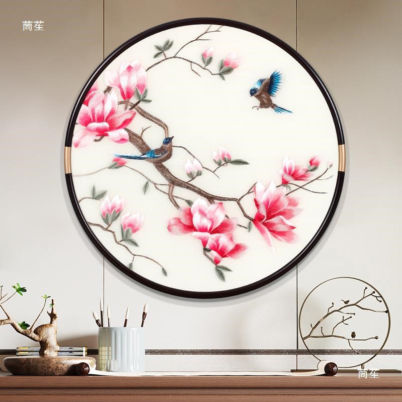 新中式圆形装饰挂画手工苏绣成品刺绣入户玄关走廊过道感图片