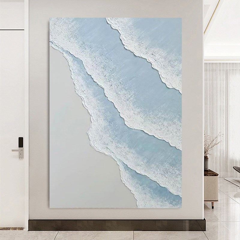 大芬油画村纯手绘油画玄关走廊客厅装饰画抽象立体肌理画《海湾》图片