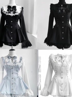 日本原单蕾系SC蕾服日系绑带收腰Lolita蕾丝哥特拼接连衣裙+短裤