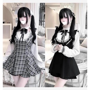 蕾丝蝴蝶结蕾服暗黑哥特SC风 套装 日单蕾系量产型Lizlisa风格 长袖